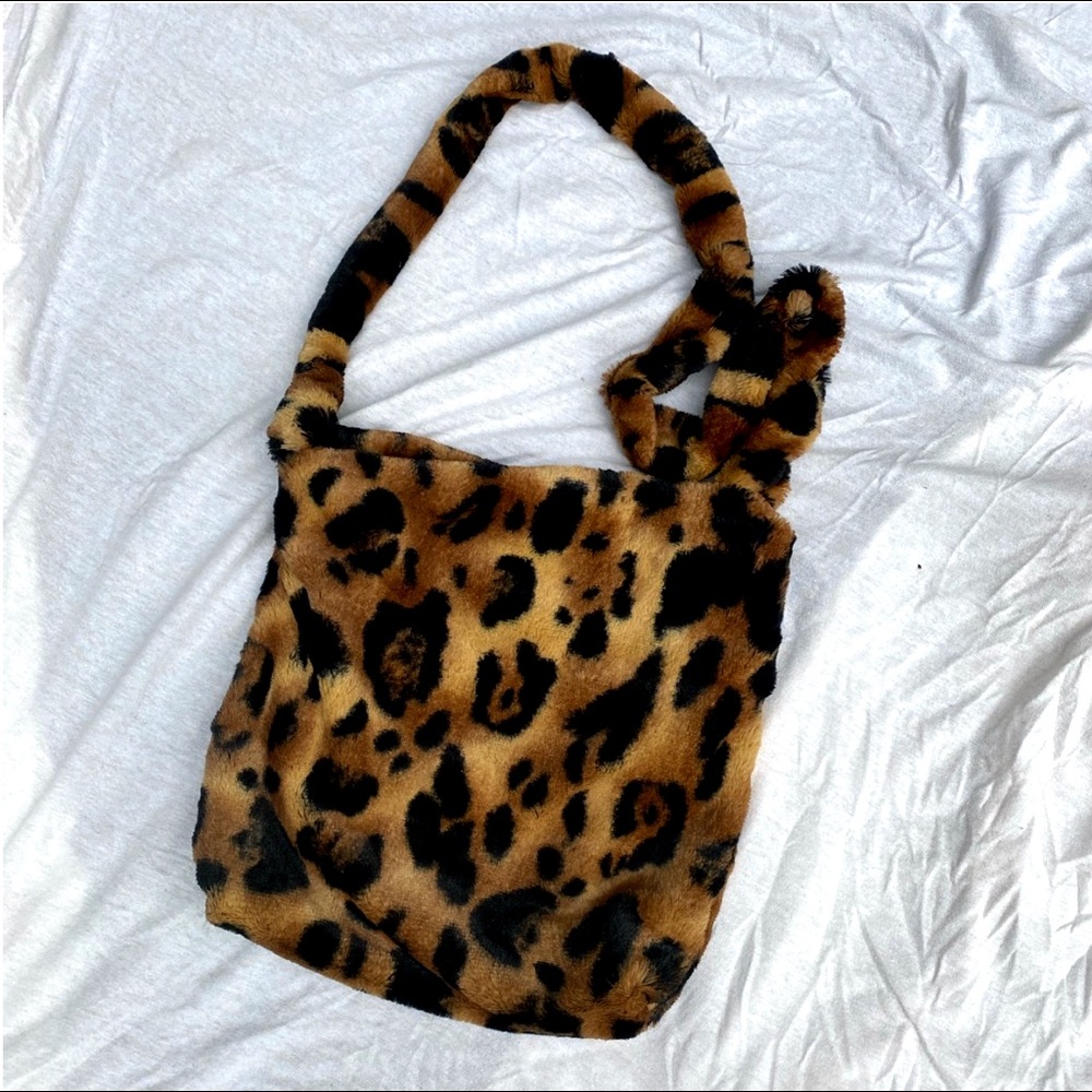 handmade fuzzy cheetah print tote bag made 2 order